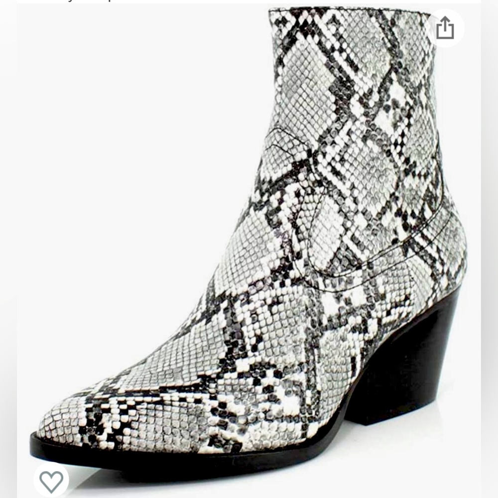 Jeffrey Campbell black white and gray snakeskin boots